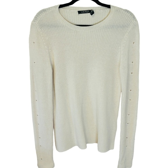 Lauren Ralph Lauren Cream (Missing laces) Perforated Sleeve SZ Medium Sweater - Picture 2 of 11